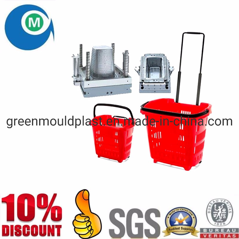 Hot Sale Supermarket Shopping Plastic Basket Mold with 4 Wheels