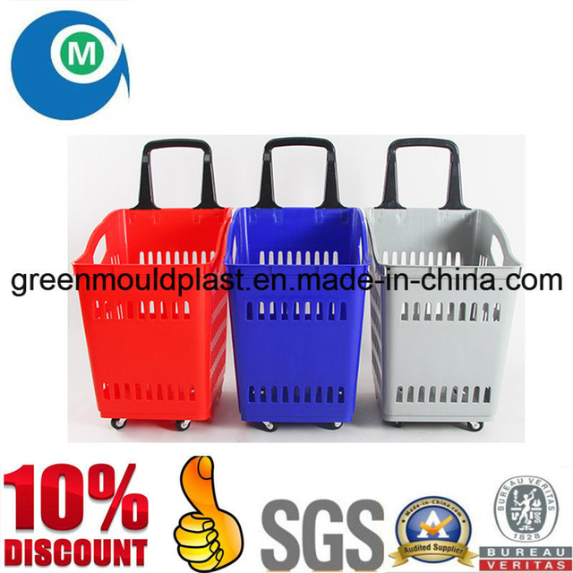 Hot Sale Supermarket Shopping Plastic Basket Mold with 4 Wheels