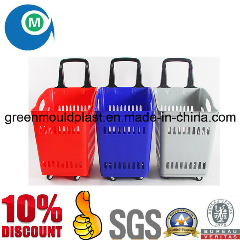 Hot Sale Supermarket Shopping Plastic Basket Mold with 4 Wheels